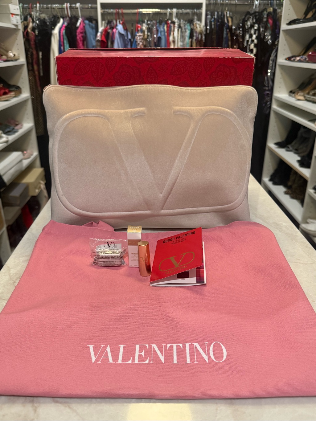 Valentino Bundle New!!! Big Cosmetic Laptop Pouch Wristlet Tote Bag Lipstick